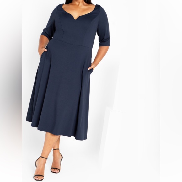 City Chic Dress Cute Girl Elbow sleeve Navy size L/20 NWT - Picture 3 of 11